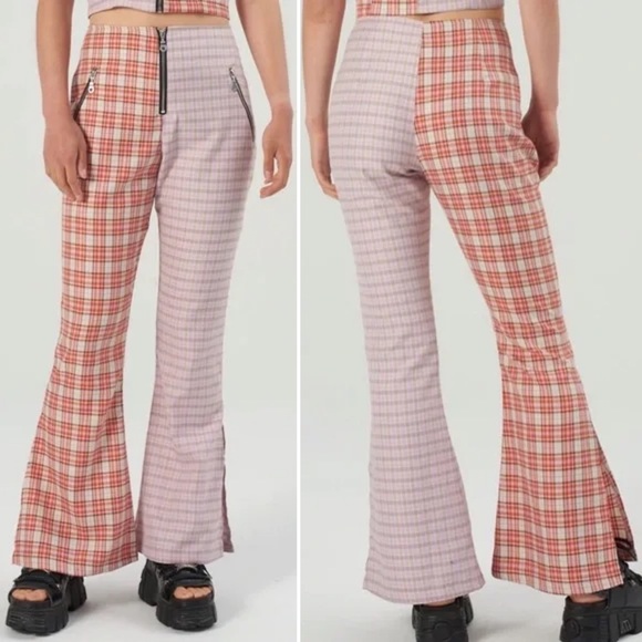 The Ragged Priest Drifter Flare Pants Size S Two Tone Plaid Zippers High Rise - Picture 1 of 13